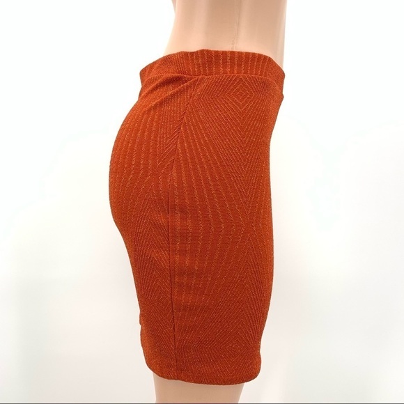 NWT Haute Monde Metallic Orange Stretch Knit Mini Skirt - Picture 3 of 8